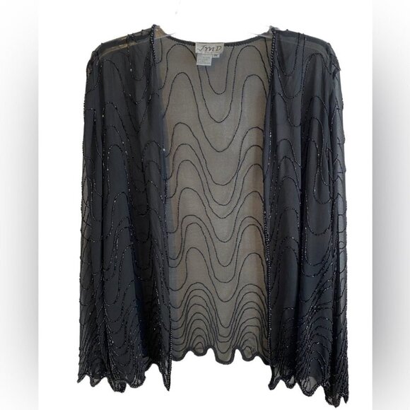 Vintage JMC New  York Black Hand Beaded Sheer Jacket Ladies M - Picture 1 of 12
